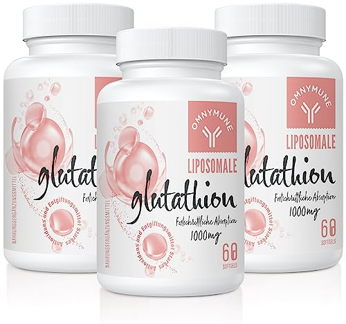 Glutathion Liposomal 1000 mg Par Portion – L-Glutathion Réduit Avec Vitamine C Et Acide Hyaluronique, Sans Gluten, Sans OGM, 180 Gélules