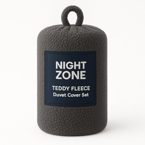 NIGHTZONE Teddy Fleece Duvet Cover Set With Pillow Case Thermal Fleece Warm Cosy Soft Fur Teddy Bedding Duvet Cover Set (Charcoal, Super King)