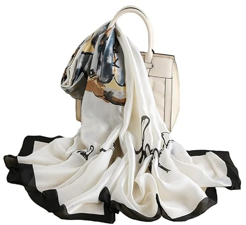 WEIGEER Foulard en soie femmes châle Écharpe en soie Silk Scarf Women Chiffon Shawl White Neckerchief Head Wrap Thin Scarf Beach Hijab Belt Vintage Bridal Shawl Binder (White-B)