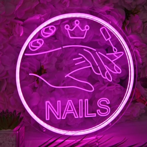 Britrio Nails Neon Sign Light Pink Nails Spa Beauty Salon Studio LED Wall Art Decor Sign for Business Stores Logo Barber Shops Office Birthday Party Gift Indoors 5V USB Powered with Dimmer Switch
