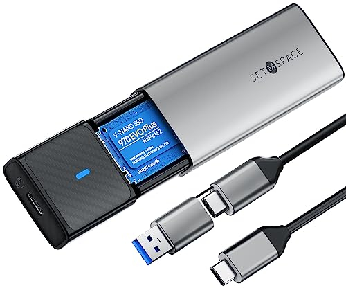 Caja SSD M2 NVMe , Carcasa SSD M2 USB C 3.1 Gen2 10Gbps NVMe 5Gbps SATA, Carcasa SSD Adaptador de Aluminio Compatible con 2230/2242/2260/2280 M.2 NVME+NGFF SSD, Sin Herramientas