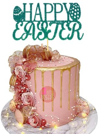 Happy Easter Tortenaufsatz, Hase, Eier, Dekore, doppelseitige Glitzer-Karten-Aufsätze (Stil 2, grün)