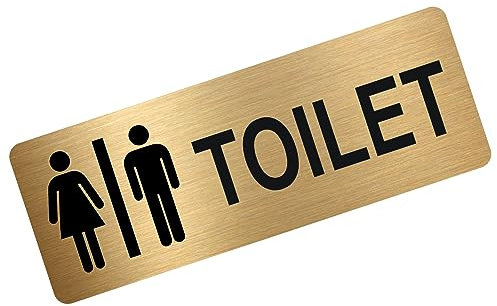 METAL Aluminum Tin Toilet Sign Unisex Logo Brushed GOLD Lavatory Restroom Door Notice Office Shop Home Warehouse School 200x75mm MS2