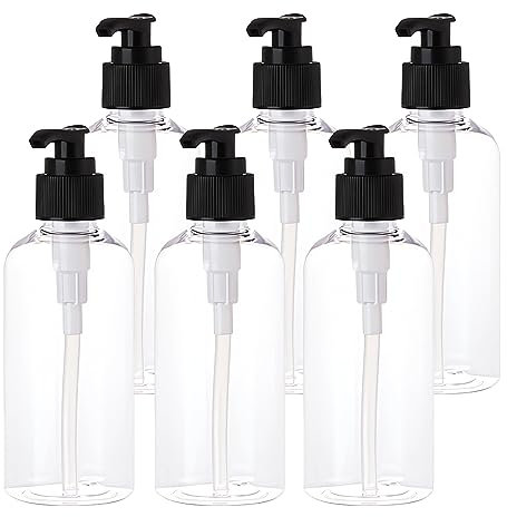 BPZXL 6 pièces 200ml Transparent flacons vides en Plastique, Flacon Vide Pompe Cosmétique Bouteilles pour Huile Essentielle Cosmétique Savon Gel Lotion