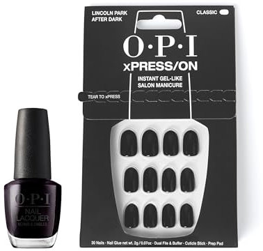OPI xPRESS/ON Press On Nails & Cuticle Oil, 30 Pcs Reusable False Nails with up to 14 Days of Wear, Deeply Nourishing Cuticle Oil, Gel-Like Salon Manicure, Lincoln Park After Dark Purple Nail Polish