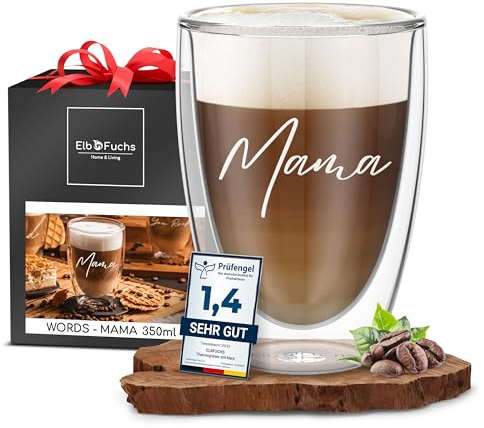 ElbFuchs® Mama - Verre à latte macchiato à double paroi - 1 x 350 ml - Cadeau pour maman - Idéal comme verre isotherme pour cappuccino - Verres à café - Verres à thé