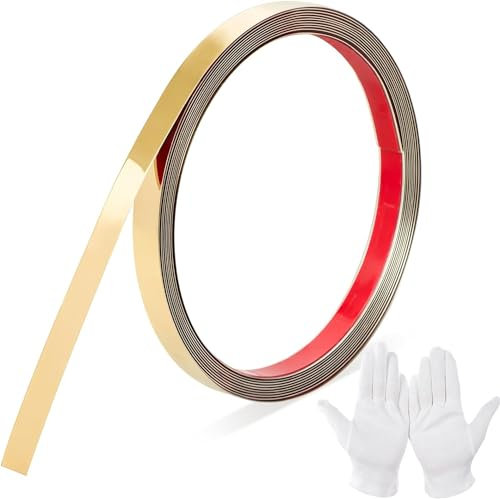 Gold Molding Trim, Gold Trim for Walls, Flexible Molding & Wall Trim, Gold Peel and Stick Trim, Gold Metalized Mirror Wall Trim for Wall Mirror Furniture Door Wardrobe, 5Mx1CM