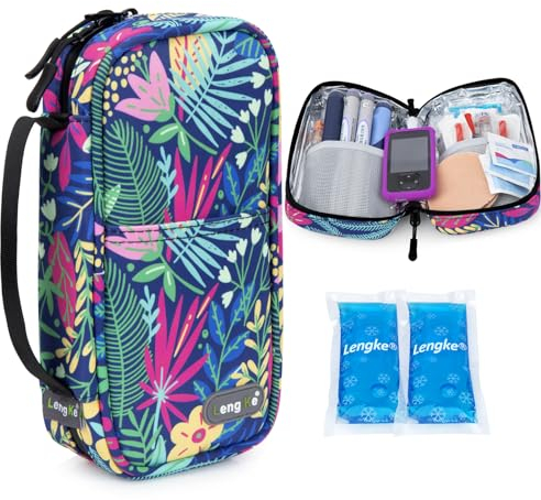 YOUSHARES Insulin Kühltasche mit 2 Kühlakku - 21 * 11.5 * 6CM Tragbar, Aber großes Fassungsvermögen Medikamenten Etui für Diabetiker Halten Sie die Vorräte Sicher und Kalt Diabetes Tasche (Regenwald)
