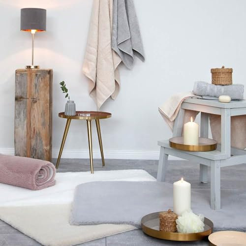 Knutzen Wohnen Badteppich flauschig 60 x 60 cm Beige - Badezimmerteppich Fussbodenheizung geeignet - Badteppich rutschfest waschbar - Kuschelige Badematte für Ihr Zuhause