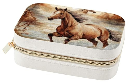 Generic Schönes Pferd, stilvolle und geräumige Schmuckschatulle, Samt-Reise-Aufbewahrungsbox für Damen und Mädchen, doppellagiger Organizer für Ringe, Ohrringe, Halsketten, Armbänder, Armreifen,