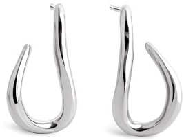 SINGULARU - Pendientes Aro Organic Hook. Acero con Acabado en Baño de Rodio. Cierre de Tuerca a Presion de Silicona. Joyas para Mujer