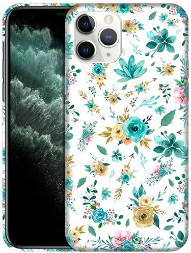 GlamCase for iPhone 11 Pro Max, iPhone 11 Pro Max Case - Teal Floral Pattern Design Printed Slim Fit Cute Plastic Hard Snap on Protective Designer Back Phone Case/Cover for iPhone 11 Pro Max