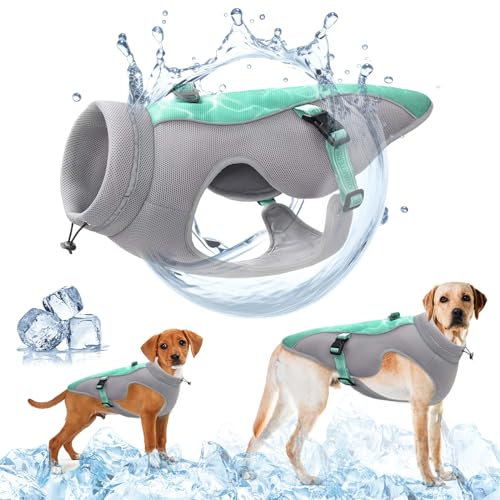 Verbesserte Hundekühlweste mit Geschirr D-Snap, verstellbaren Gurten, Reflexstreifen - Sonnenschutz, atmungsaktives Mesh, Jacke für kleine, mittlere und große Hunde, Grün, XXL