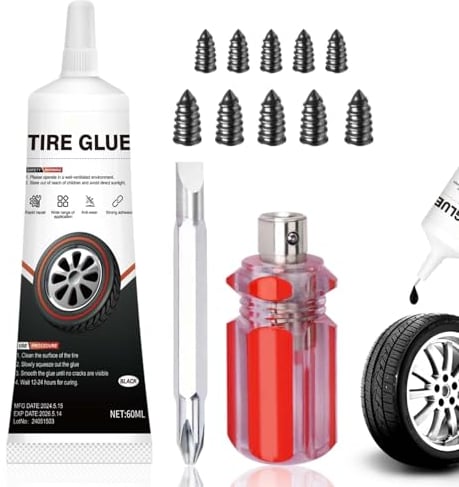Pegamento Neumatico, Pegamento de Reparación de Neumáticos, Sellador de Neumáticos, Pegamento Impermeable Para Neumáticos, Reparar Agujeros y Grietas en Varios Neumáticos 60ml