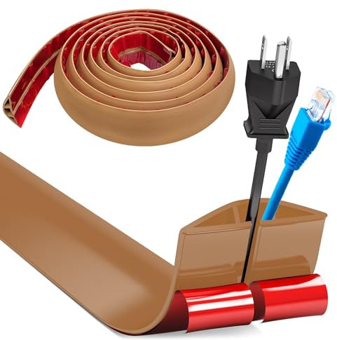 Kabelbrücke Boden, Flexibler Klein Kabelkanal Boden, Selbstklebend Boden Kabelkanäle, 5M x 3cm Breite Bodenabdeckungen Kabelschutz Kabelschacht für alle Netzkabel Lager,Haus,Büro - Hellbraun