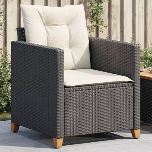 Homgoday Gartensessel mit Kissen aus Polyrattan, schwarz, Sessel, Relaxsessel, Massagestuhl, Ganzkörper-Relax-Sessel W