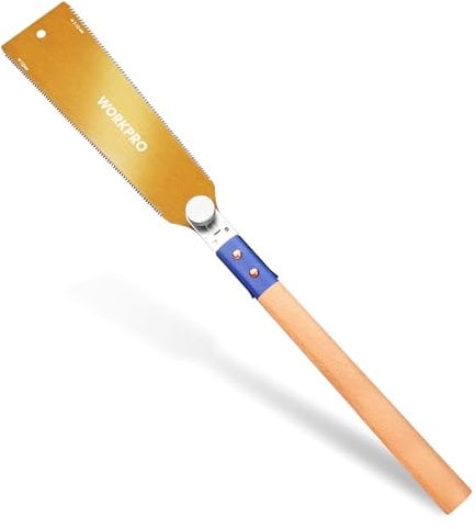 WORKPRO 250mm Japansäge mit 0,6mm SK5 Klinge und Holzgriff, Doppelte Kante japanische Handsäge 18TPI/7-10TPI, Profi Feinsäge Zugsäge für Holzbearbeitung Heimwerker Zimmermann