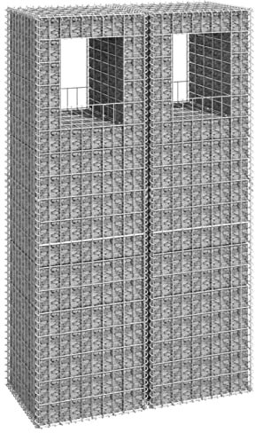Homgoday Gabion Basket Posts 2 pcs 50x50x180 cm Iron, Gabion Baskets, Metal Gabion Cages for Stones, Garden Decor Wall Partition Set Hardware