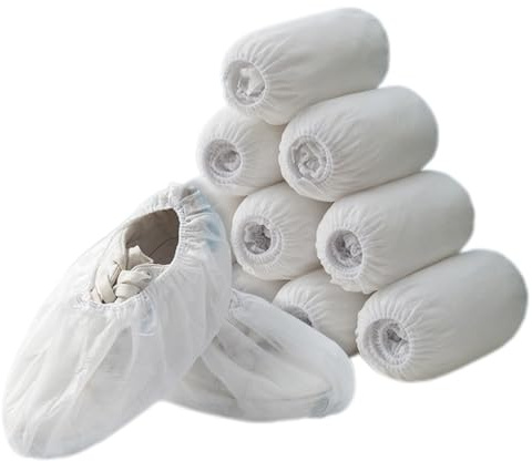 xutong 100 Piezas 50 pares Desechables Cubiertas de Botas Blanco Buen Ajuste y sin Frustraciones Desechables,impermeable a prueba de polvo fundas de zapatos para pisos, Transpirables y Ajustables