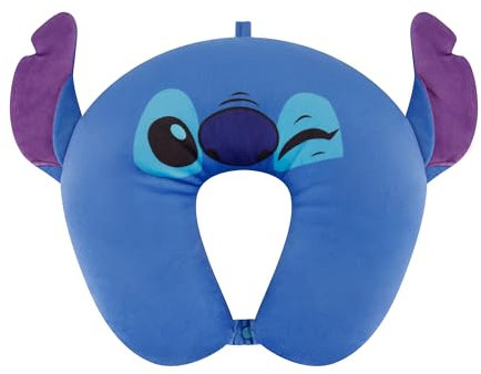 Disney Stitch Nackenkissen, Erwachsenen-Reisezubehör mit 3D-Ohren für Flugzeug, Auto und Büro, bequem und atmungsaktiv, Blau