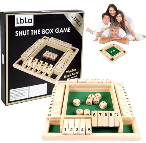 Shut The Box Spiel, 4 Spieler Würfelspiel, Brettspiel aus Holz, Klassisch Mathematik Holzspiele, Klappbrett Spiel, Family Brettspiele, Urlaub unterhaltsames