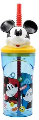 Disney Mickey Mouse 3D Figurine Tumbler - 360ml Kids Drink Cup with Straw & Lid, BPA-Free Plastic, Spill-Proof, Lightweight, Fun Design for School, Travel & Everyday Use