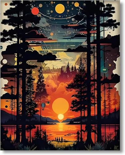 Gutluz Malen Nach Zahlen Erwachsene Landschafts Sonnenuntergang - Bastelset Erwachsene Faltenfreie Leinwand mit Pinseln Acrylpigment 40 × 50 cm（Rahmenlos）