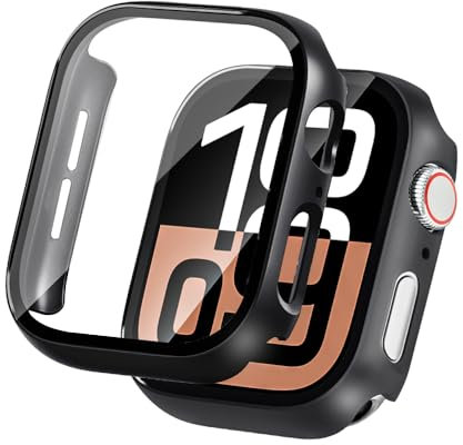 LINTEKER 2 Stück für Apple Watch Series 11 (2025) / Series 10 46mm Hülle mit Glas Displayschutz, Schutzhülle kompatibel mit Apple Watch Series 11/10 46mm, HD Klar, Stoßfeste Schutzhülle, Schwarz