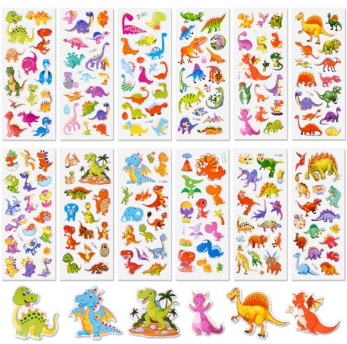Dinosaur Stickers- Dinosaur Stickers for Kids Children- Anime 3D Puffy Dino Stickers for Boys- Cartoon Waterproof Stickers for Party Bags Fillers Rewarding Laptop Skateboard Scrapbooking Wall Bottle