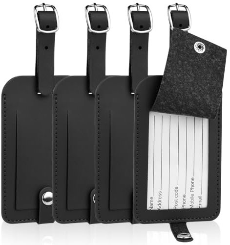 flintronic Kofferanhänger Koffer, Gepäckanhänger, Tags mit Namensschild Adressschild, Kofferanhänger Koffer Reisezubehör 4 Stück (Schwarz)