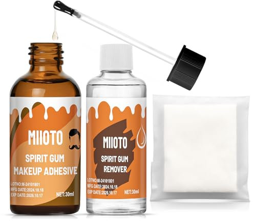 Colla per Viso+Rimuovi Adesivo, Durevole Collodion, Liquido per Cicatrici per Trucco, Adesivo per Capelli, Barbe e Parrucche, Effetti Speciali Colla per Viso, Feste, Halloween(30ml*2)