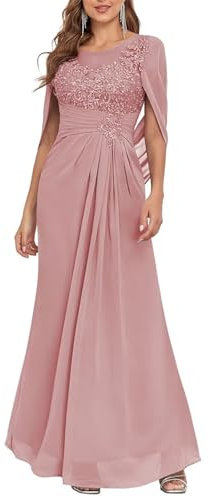 YIANN Robe longue mère de la mariée pour femme avec dentelle appliques cape mousseline robe de soirée formelle, vieux rose, 46