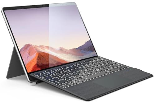 Surface Pro 7 Keyboard, Magnetic Ultra Slim Portable Wireless Keyboard for Microsoft Surface Pro 7 Plus 7/6/5/4/3, 7 Color Backlit Bluetooth Keyboard with Trackpad, Rechargeable Battery, Gray