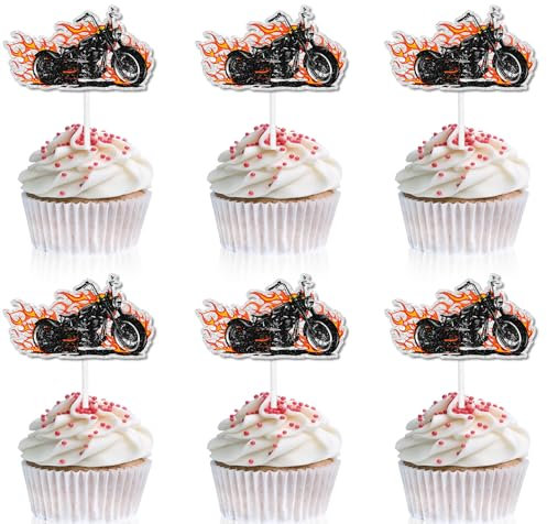 18pcs Cycling Motorcycle cupcake topper red glitter Harley motorcycle happy birthday scooter decoration, racing sports party, rider birthday party, motorcycle party decoration, is a great gift.