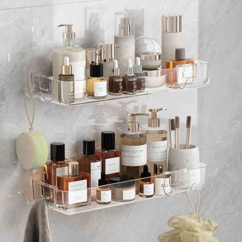 rigors 2-Pack Duschablage ohne Bohren, Badezimmer Organizer, schnell trocknende Badregal ohne Bohren mit großer Kapazität, langlebige Shampoo Halterung für Dusche, transparent farbe