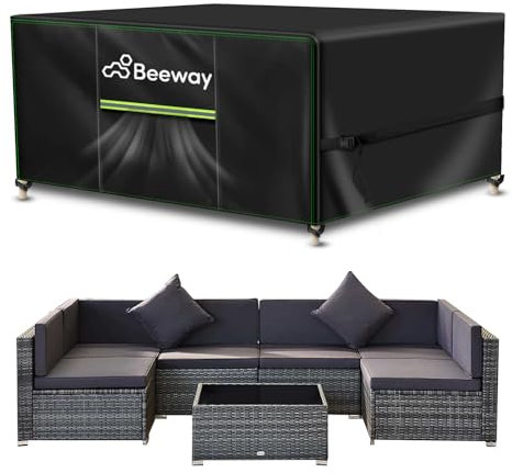 BEEWAY Gartenmöbel Abdeckung Wasserdicht, Schutzhülle Abdeckplane für Gartentische Terrassenmöbel Möbelsets - 420D Oxford Gewebe, Anti-UV, Winterfest, 300 x 200 x 90cm