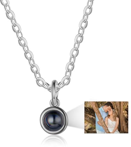 Lam Hub Fong Personalisiert Foto Projektion Halskette für Damen Männer Kette mit Bild Anhänger Silber Vergoldet Kette Schmuck Geschenk für Geburtstage Valentinstag Weihnachtsfeiertag (Silber)