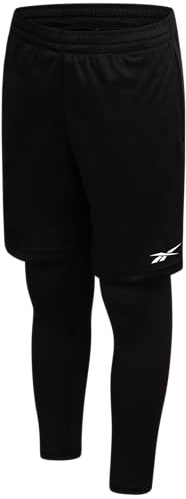 Reebok Boys Basketball Shorts with Leggings - 2-in-1 Boys Athletic Shorts with Inner Compression Pants, Drawstring & Pockets, Size 10-12, Black