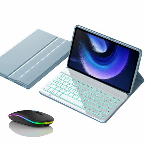 JZCZMCE Funda con Teclado para Xiaomi Mi Pad 6 MAX 14 2023, Contiene Ñ, Teclado Retroiluminación Inalámbrico Desmontable Magnético con Ratón Bluetooth,Azul
