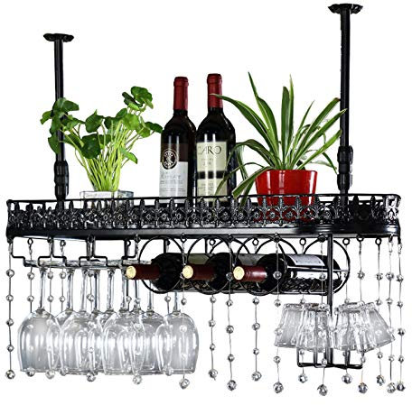 LLTCMAOYI Estantes de suspensión Estantes Estantes | con Cristal | Techo de Estante | Altura Ajustable | Soporte para Botellas Colgante Totalmente montado | Estante para Vasos de Metal y Hierro | DEC
