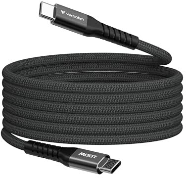 Verbatim Sync & Charge 100 W Ladekabel USB C PD 3.0, USB C auf USB C Kabel 120 cm, Schnellladekabel kompatibel mit iPhone 16 Pro Max, iPhone 15, Samsung, MacBook Air, iPad, Pixel 9, robust, Schwarz