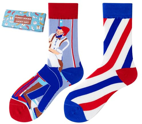 NxnChc Chaussettes Drôles Pour Femmes Et Hommes Unisexe Multi Motifs Salon de coiffure Animaux Nourriture Sport Art Coton Cadeau Design Asymétrique Gauche-Droite