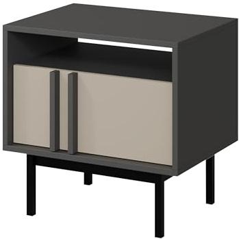 Mirjan24 Nachttisch Agova WK13 - Nachtschrank mit Schublade und offenem Fach, Nachtkonsole, Nachtkommode, Beistelltisch (Anthrazit/Hellbeige)