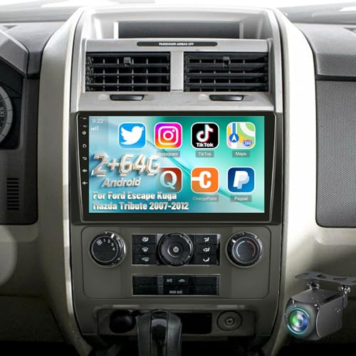 Radio 2+64G per Ford Escape Kuga Mazda Tribute 2007 2008 2009 2010 2011 2012, EKAT Android Ford Escape Car Stereo con touch screen da 9 pollici, Carplay/Android Auto/1080P/Bluetooth/WiFi