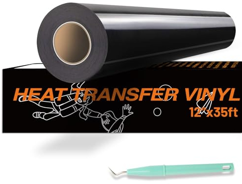 HTVRONT Heat Transfer Vinyl Black HTV Vinyl Rolls - 12 x 35ft(30.5 x 1067CM) Black Iron on Vinyl for All Cutter Machine - Easy to Cut & Weed