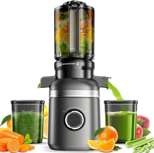GlowWise Cold press juicer with built-in blades for cutting whole fruits and vegetables, 4.3 inch large feed channel, quiet and easy to clean, 99% high
