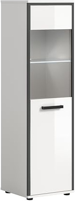xonox.home – Midischrank 40x139x34 cm inkl. Beleuchtung in Weiß/Weiß Hochglanz mit anthrazitfarbenem Rahmen & grau getöntem Frontglas – Design-Badschrank mit Licht – edel & funktional