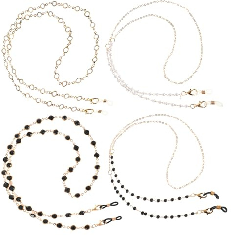 Ouligay 6PCS Beaded Glasses Chain for Women and Girls Gold Eyeglasses Chain Crystal Beads Eyeglasses Holders Around Neck Eyeglass Chains for Women Strap Reading Lanyard