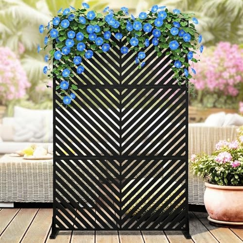 Thaookte Sichtschutz Aus Metall, 122x45x198 cm, Sichtschutz Für Den Außenbereich, Freistehende Trennwand Mit Ständer, Dekorativer Raumteiler Aus Stahl Für Balkon, Terrasse, Innenbereich, Whirlpool