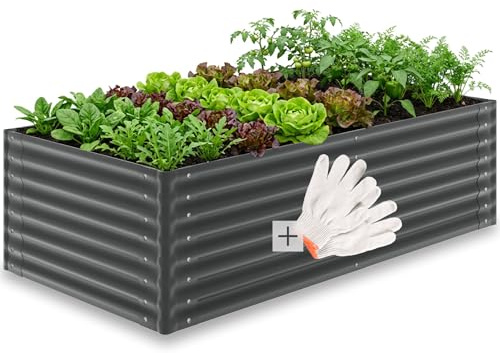 tectake® Bac à Fleurs surélevé, Acier galvanisé, 1200l, Bords arrondis